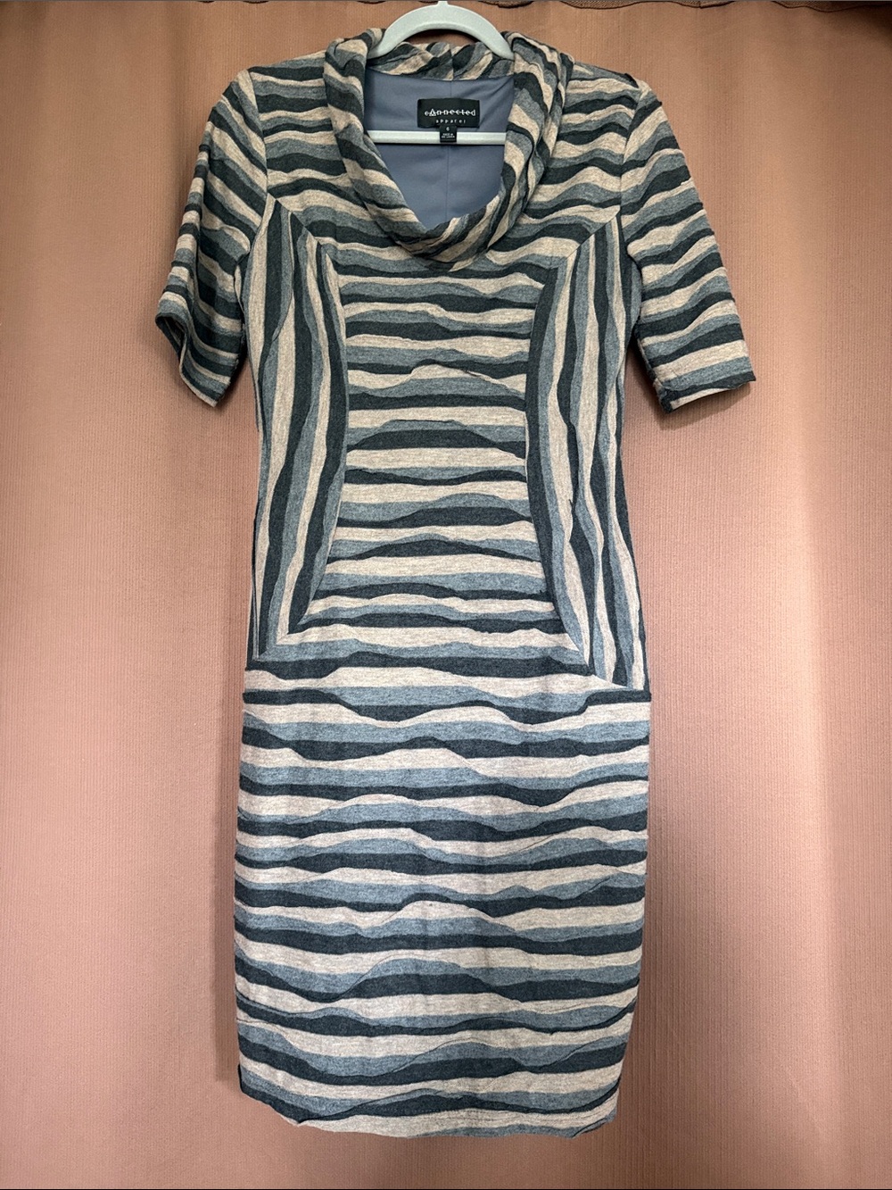 Connected Apparel Black and Tan Patterned Midi Dress